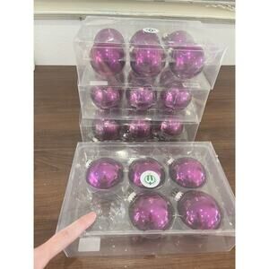 Whithurst Imports Christmas Ball Ornaments Set Of 23 Purple In Box Glass